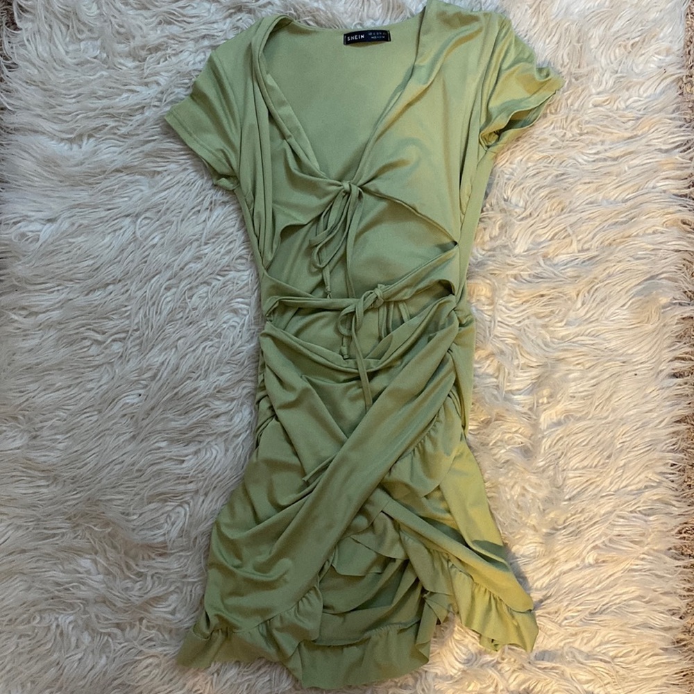 green double tie dress from shein